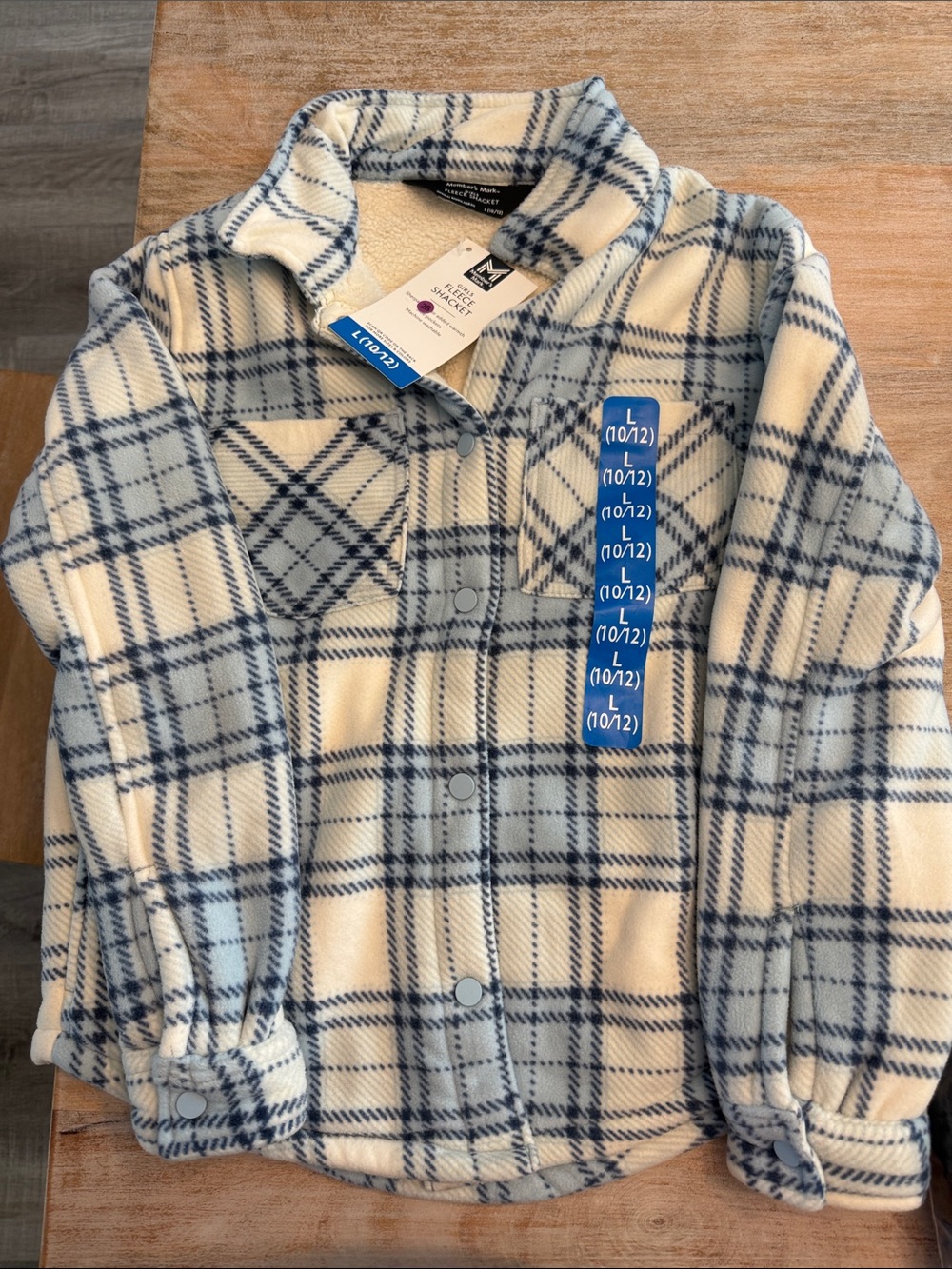 Cat & Jack Blue Plaid Fleece Shacket Unisex L (10/12)